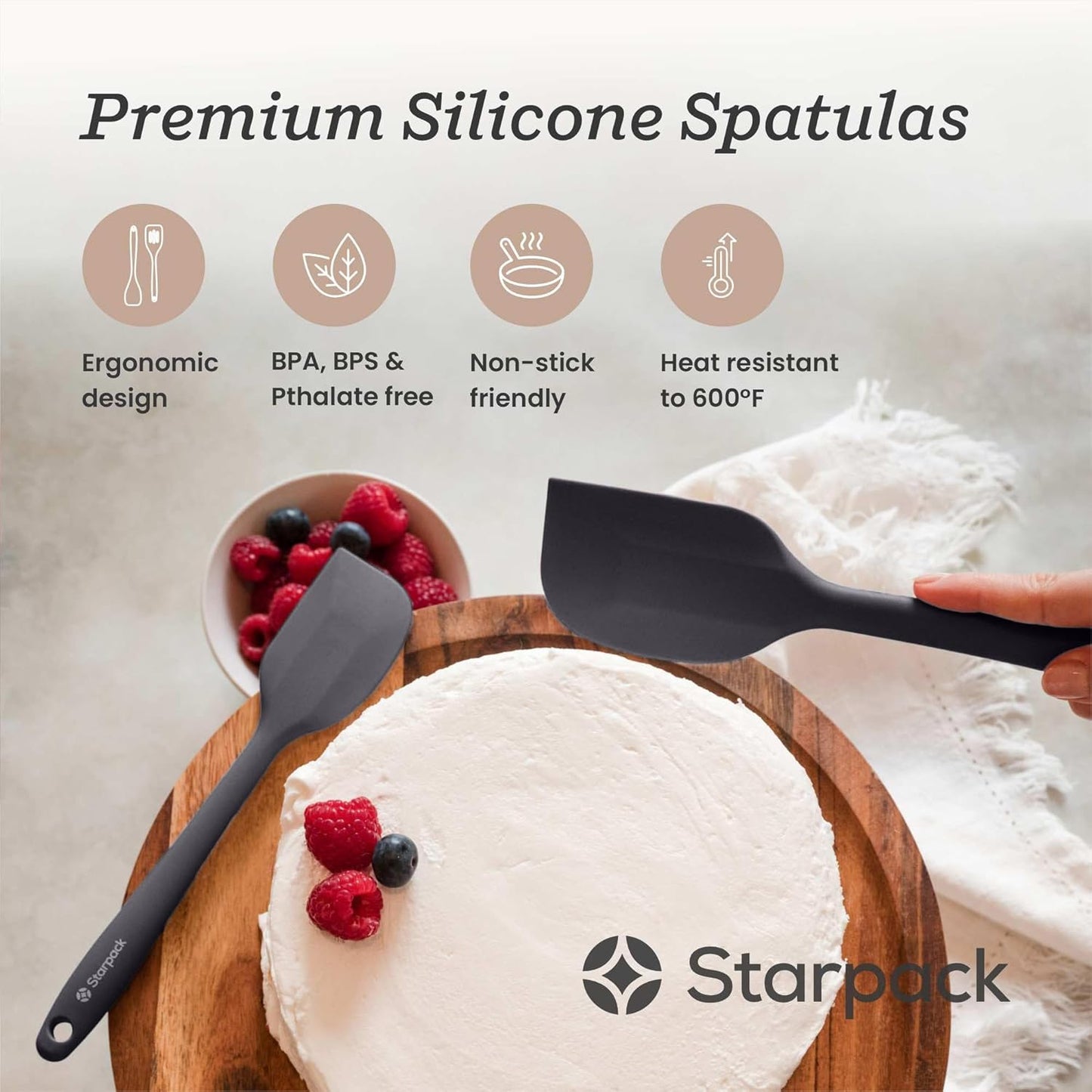Starpack 'Scrape and Stir' Silicone Rubber Spatula Set (4-Piece) - LFGB Non Toxic, 600°F Heat Resistant, BPA-Free, One-Piece Kitchen Baking Spatulas - Dishwasher Safe for Nonstick Cookware Earthy Pink