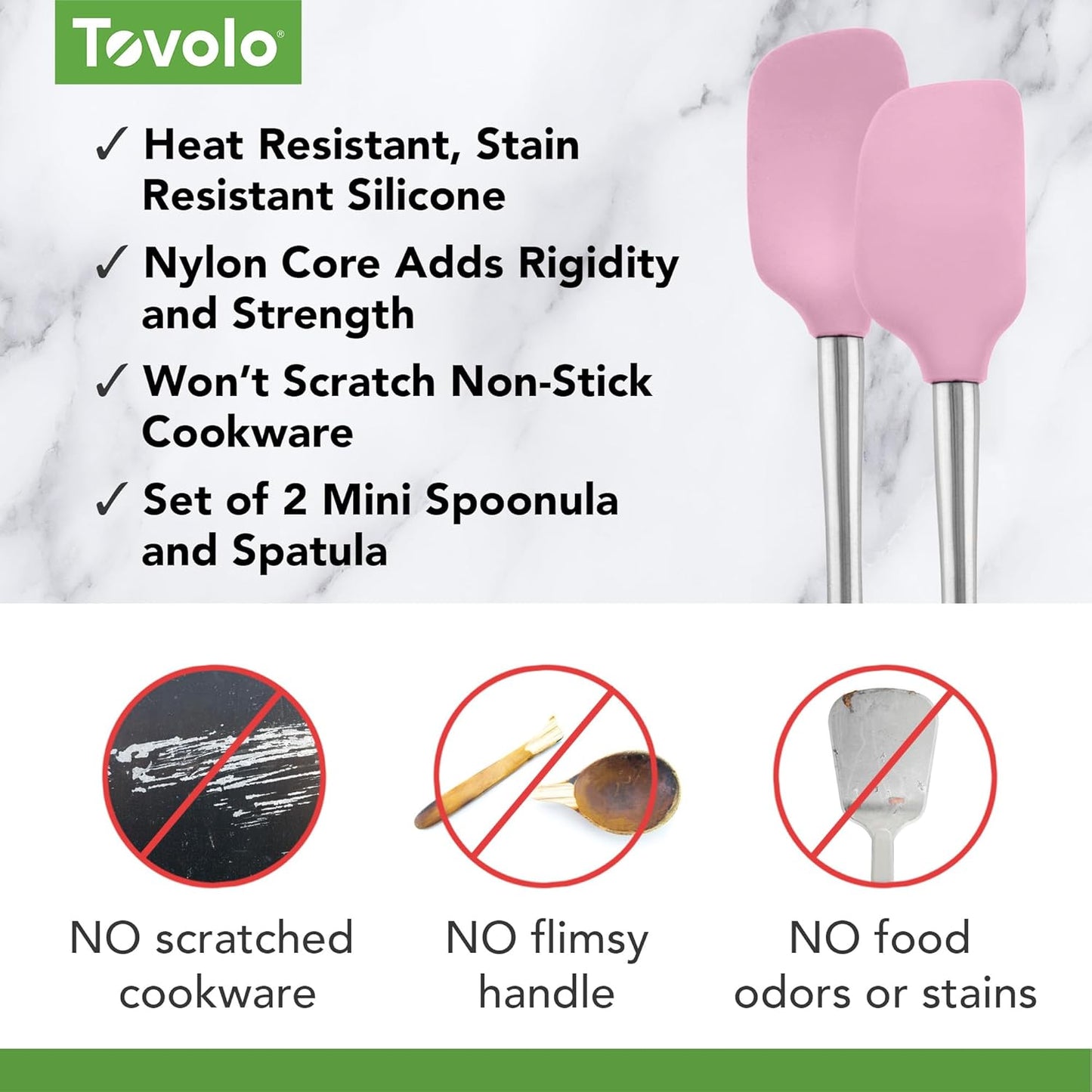 Tovolo Flex Core Silicone Spatula Spoonula Set of 2 for Non Stick Cast Iron Cooking & Baking, Dishwasher Safe Heat Resistant BPA Free Long Stainless Steel Handle Kitchen Utensil, Charcoal Gray