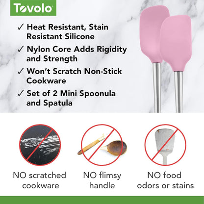 Tovolo Flex Core Silicone Spatula Spoonula Set of 2 for Non Stick Cast Iron Cooking & Baking, Dishwasher Safe Heat Resistant BPA Free Long Stainless Steel Handle Kitchen Utensil, Charcoal Gray