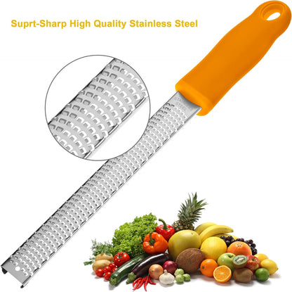 Lemon Zester, Stainless Steel Kitchen Cheese Grater, Plastic Cover Ergonomic Soft Black Handle