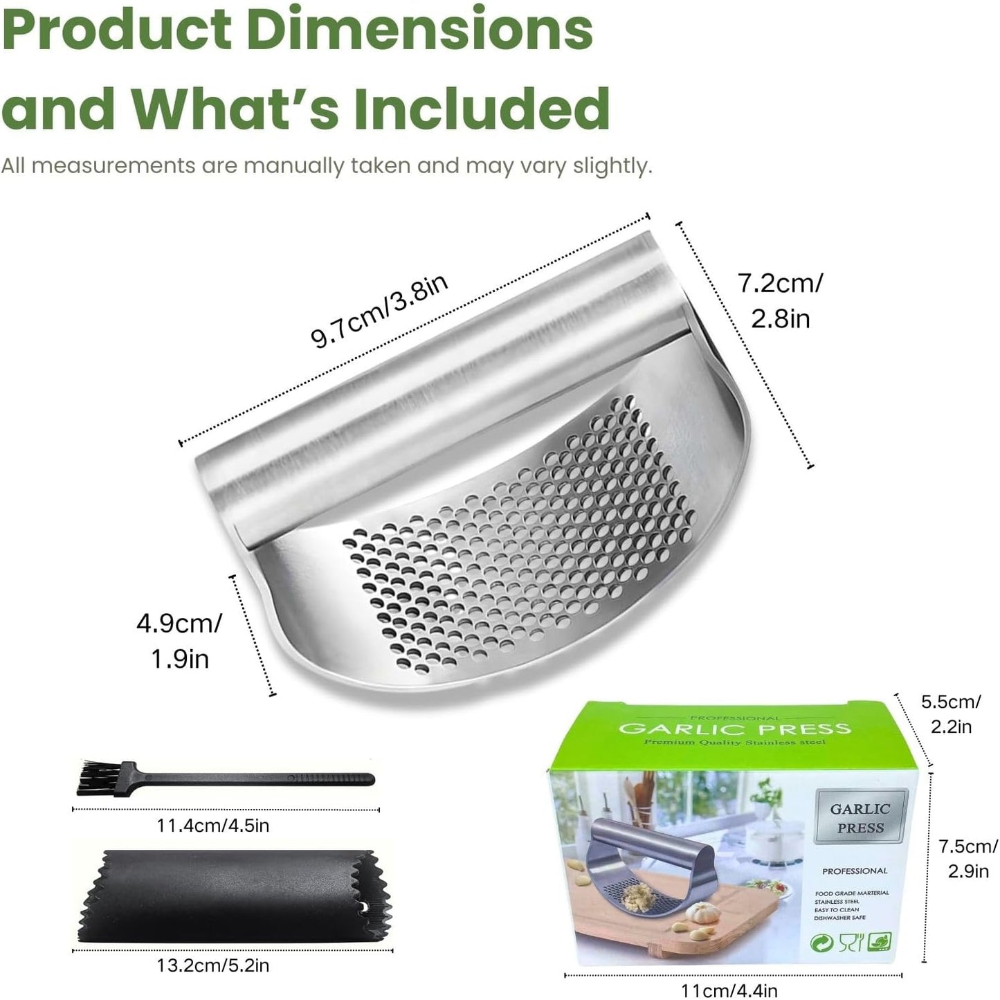 Garlic Press Rocker 304 Stainless Steel Garlic Mincer & Crusher with Silicone Peeler and Cleaning Brush, Ergonomic Dishwasher Safe Garlic Chopper Kitchen Gadget for Seniors & Home Cooks