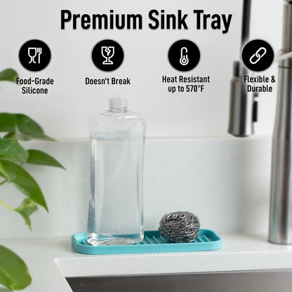 Zulay Kitchen (9x3.5in Sponge Holder for Kitchen Sink - Flexible Heavy-duty Multipurpose Sink Caddy - Counter Organizer for Kitchen, Bathroom, Makeup, Trinkets & More! (Grey)