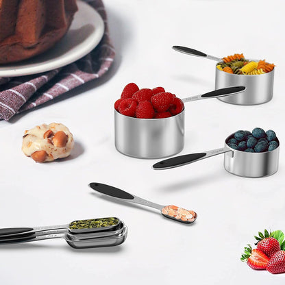 Measuring Cups and Measuring Spoons Set, Wildone Stainless Steel 8 Measuring Cups, 10 Measuring Spoons, 1 Leveler 1 Whisk & 5 Mini Spoons, for Dry and Liquid Ingredient - 25 Piece Multicolor