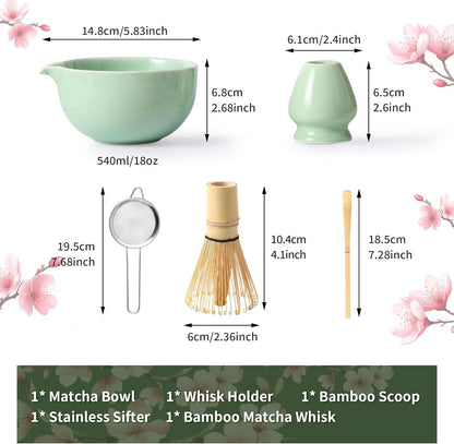 Matcha Whisk Set, 5 Pcs Ceramic Matcha Set, Matcha Kit Set Includes Matcha Bowl, Matcha Whisk and Holder, Bamboo Scoop and Sifter, Matcha Tea Set, Ideal Gift for Family/Friend (Pink)