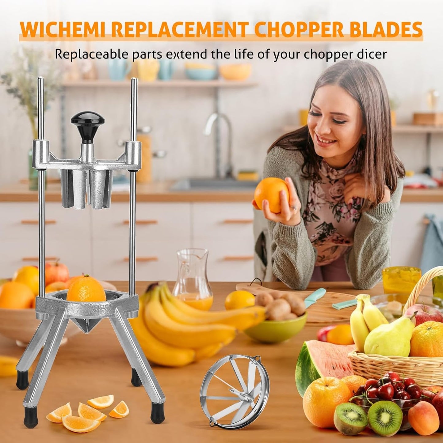Zerodis Fruit Cutter Blade Replacement, Stainless Steel Lime Slicer Blade Vegetable Chopper Dicer Blade for Pears Oranges (8 Section)