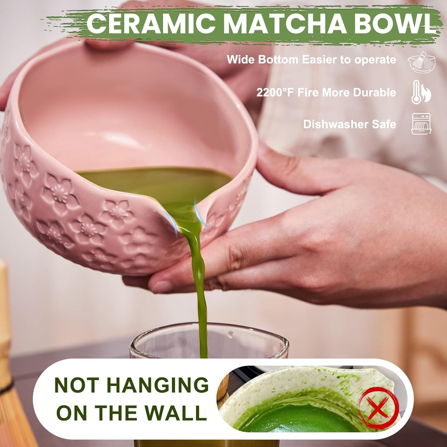 Matcha Whisk Set, Sakura Blue Ceramic Matcha Set Includes Matcha Bowl, Matcha Whisk (Chasen) and Holder, Sifter, Bamboo Scoop & Spoon - 6 Pcs Matcha Kit for Matcha Lovers