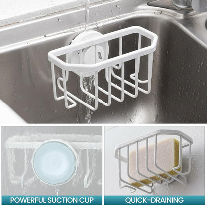 TAILI Sponge Holder for Kitchen Sink with Strong Suction Cup, Rustproof Aluminum Sink Caddy for Sponges, Removable Sponge Holder, Dish Brush for Scraper - Silver