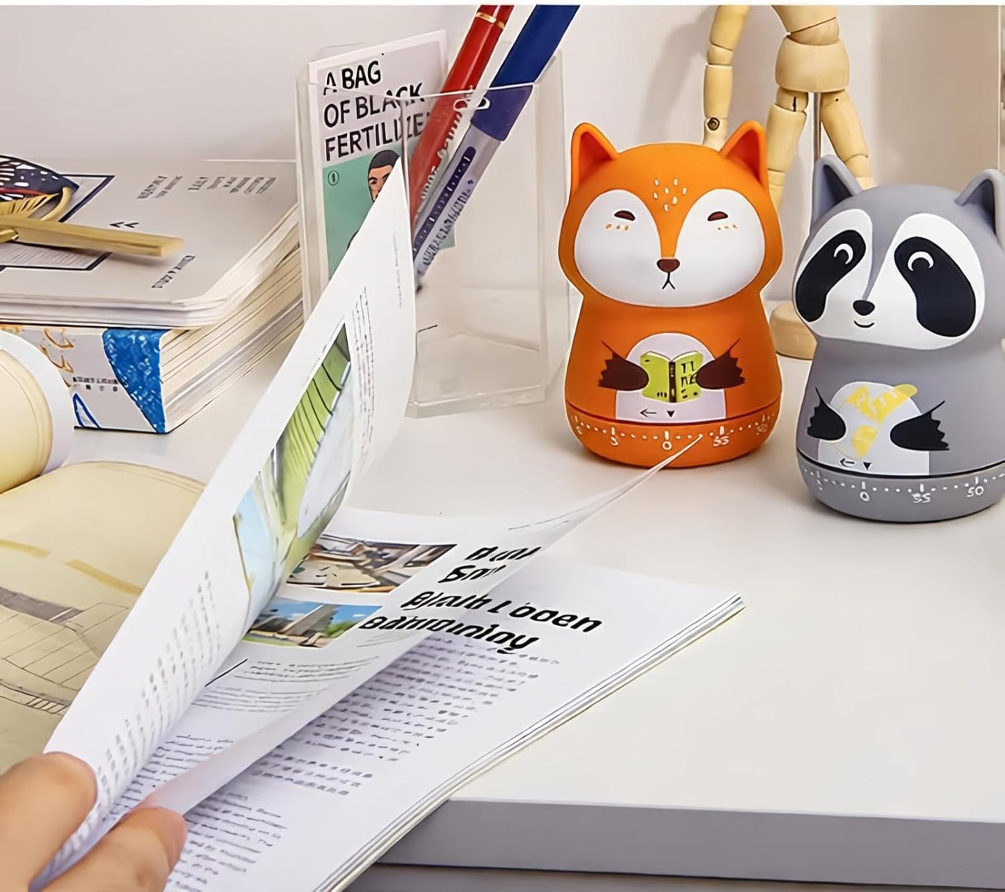 Mechanical Kitchen Timer,Cute,Novelty,60 Minutes Manual Countdown,Kitchen Classroom Learning Cooking (Orange Fox)