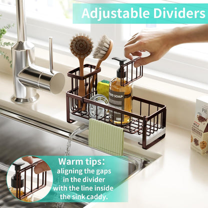 HapiRm Sponge Holder for Kitchen Sink - Self-draining Sink Caddy with Brush and Dishcloth Holders, Stainless Steel Kitchen Countertop Organizers and Storage Essentials - Black
