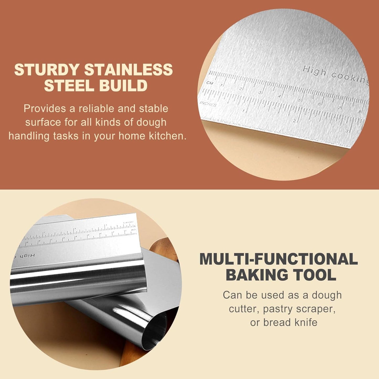2 Pack Stainless Steel Dough Scraper Set Bench Scrapers with Measuring Marks for Bread Pizza Pastry Making Baking Supplies Kitchen Flour Cake Decorating Tools Gadgets