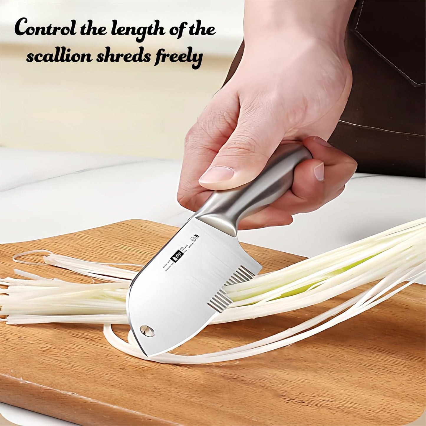 Julienne Slicer Stainless Steel Onion Cutter Scallion Shredder, Vegetable Chopper with Comb Teeth, Kitchen Gadgets (Full Stainless Steel)