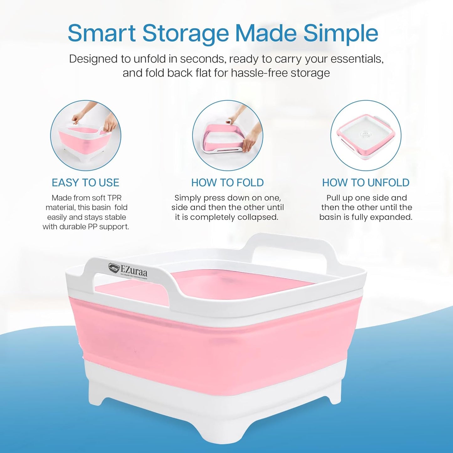 EZuraa 2.4 gal(9L) Gray Collapsible Dish Basin, Portable Sink or Dish Pan for Kitchen Sink with Drain Plug/Strainer, Space Saving Baby Bottle Wash Basin Collapsible Bucket, Beverage Tub for Camping