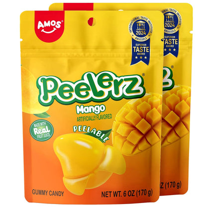 AMOS Peelerz Peelable Gummy Candy Variety Pack, Mango White Peach Banana Green Apple Passion Fruit Lychee, Soft Chewy Fruit Snack, Pack of 6