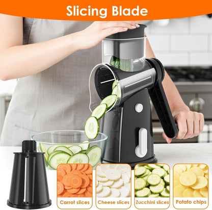 MealHelper 5 Blade Rotary Cheese Grater and Vegetable Chopper with Storage Box and Hand Crank, Compact Shredder for Cheeses, Veggies, Nuts - Easy to Use, Non-slip Suction Base,White