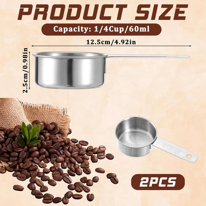 2 Pcs 1/8 Cup (30ml, 1oz) Measuring Cup, Stainless Steel Measuring Scoop Coffee Scoops Small Metal Measure Cups Tablespoon for Wet and Dry Ingredients, Metric and US Measurement, Dishwasher Safe