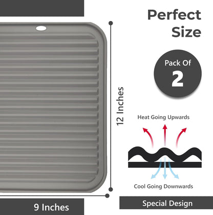 Silicone Trivets for Hot Dishes, Pots, Pans (2 Pack) - Heat-Resistant Pot Holders for Kitchen Countertop Mats - Silicone Trivet Mat (9 x 12 Inch) - Multipurpose Counter Pads (Black)