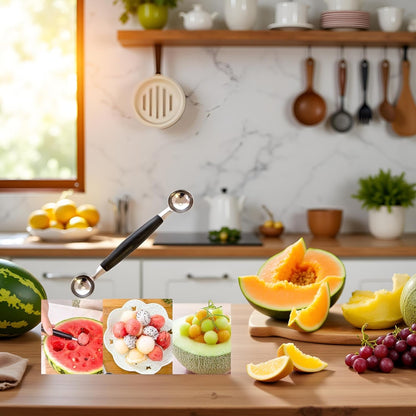 2 in 1 Stainless Steel Melon Ballers Melon Scoop,Double-Sided Fruit Melon Baller Spoon, Suitable Watermelon Cantaloupe Ice Cream Comfortable Non-Slip Grip Kitchen Utensils and Gadgets