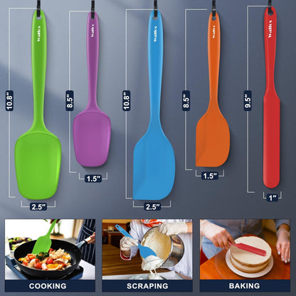 Walfos Silicone Spatula Set of 5 - (600°F) High Heat Resistant Kitchen Scraper Spatulas, One-Pieces Seamless Design, Perfect for Cooking Mixing & Baking - BPA Free and Dishwasher Safe,black