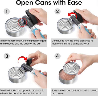 Beneno Can Opener, Manual Side Safe Cut Can Opener Smooth Edge with Durable Sharp Blade, Effort-Saving Knob & Comfortable Non-slip Handle, Brown