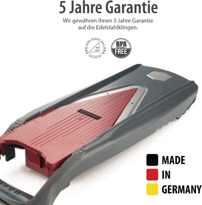 Börner Mandoline Slicer Vital (Profi Set) • Vegetable Slicer with Stainless Steel V-Blade & Dressing Function • 12 Cutting Styles • For Slices, Zoodles, Strips, & Dices in Various Thicknesses