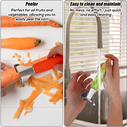 Stainless Steel Corn Thresher Tool & Fruit Peeler, Durable Corn on the Cob Stripper Stripping Husker Separator Scraper Grip Vegetable Peeling Remover Slicer Cutter Knife for Kitchen Gadget Set