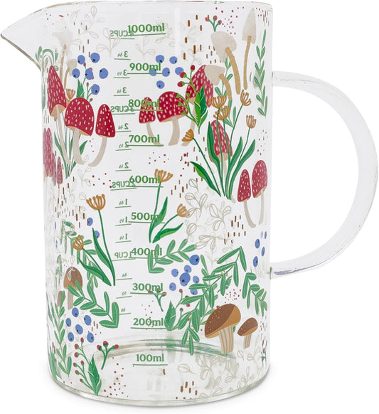 Steel Mill & Co Mushroom Measuring Cup for Liquid, Glass Beaker, Cottagecore/Hippie/Fairycore Kitchen Accessories, Mushroom (1000mL)