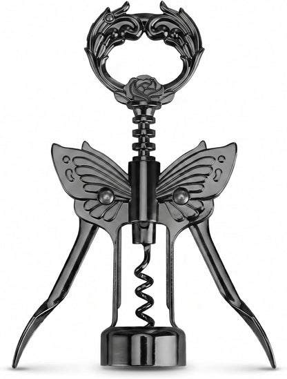 Wine Opener, 3 in 1 Zinc Alloy Premium Wing Corkscrew Wine Bottle Opener with Multifunctional Bottles Opener and Serrated Foil Cutter for Wine and Beer (Black)
