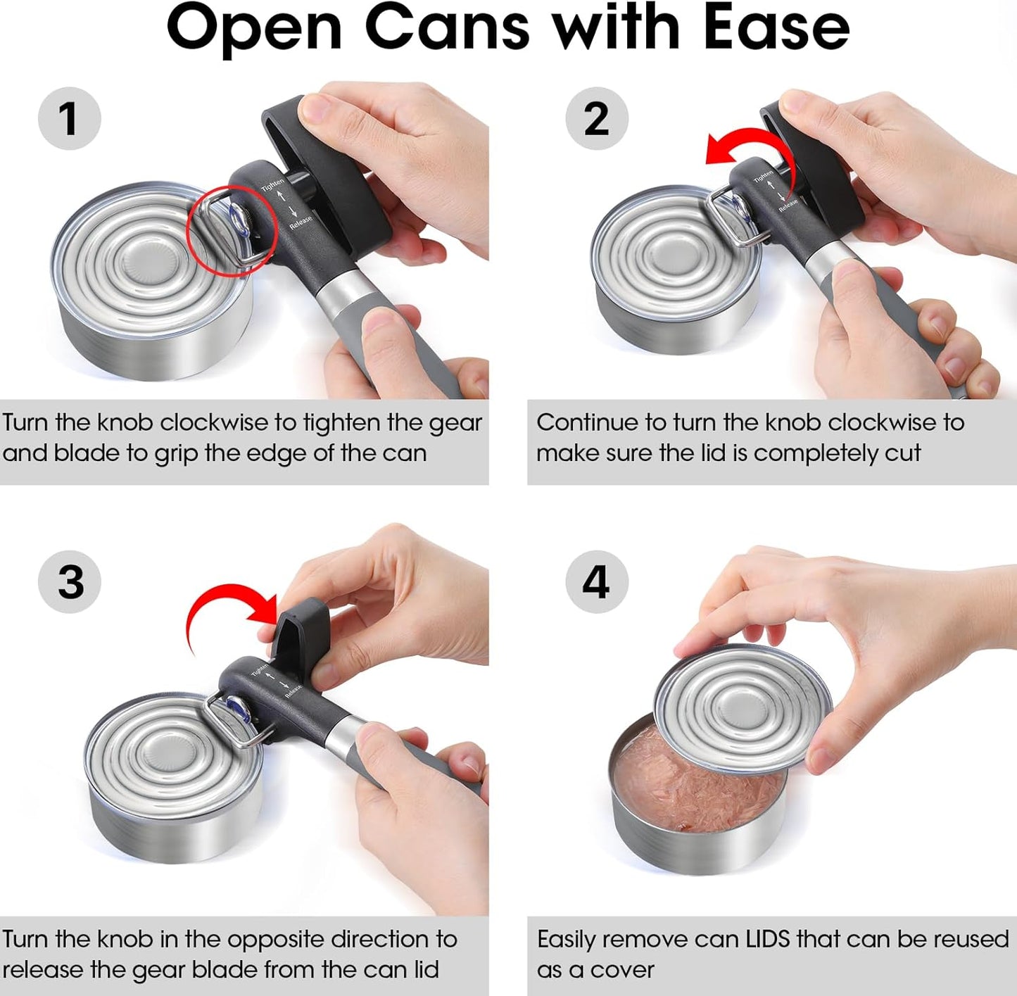 Beneno Can Opener, Manual Side Safe Cut Can Opener Smooth Edge with Durable Sharp Blade, Effort-Saving Knob & Comfortable Non-slip Handle, Brown