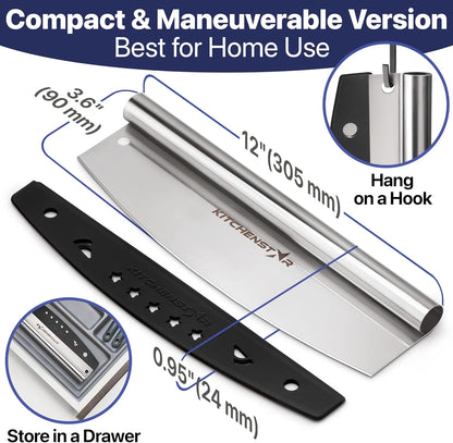KitchenStar 14-Inch Pizza Cutter Rocker Blade - Sharp Stainless Steel Slicer Knife, Protective Cover, Dishwasher Safe, Large - Professional Pizza Oven Accessories