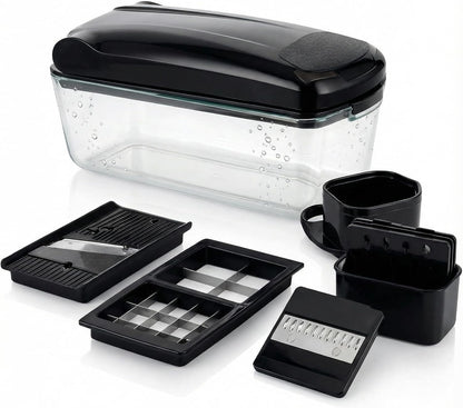 Le'raze 13-in-1 Vegetable Chopper Pro with Glass Container, Stainless Steel Blades, BPA-Free, Mandoline Slicer, Manual