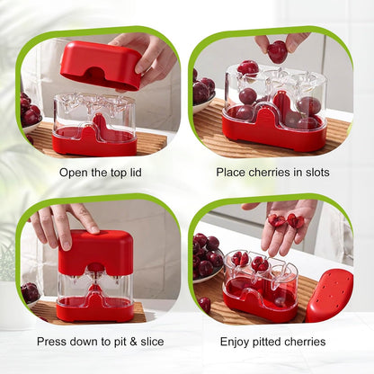3-in-1 Cherry Pitter and Slicer, Manual Cherry Core Remover Tool Cuts Cherries in Half, for Kitchen Baking Making Cherry Jam Saving Time & Effort(Red)
