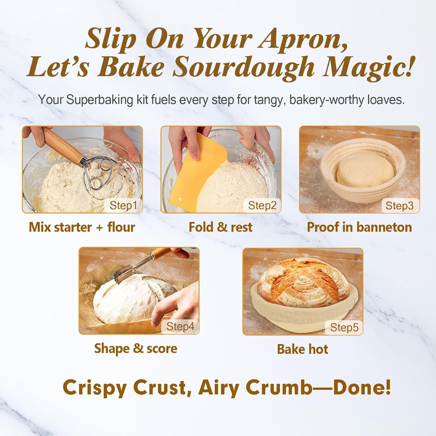 Banneton Bread Proofing Basket Set - 10" Oval & 9" Round Sourdough Starter Kit with Lame, Dough Whisk, Scraper, Sling & Baking Tools | Artisan Bread Baking Supplies for Homemade Loaves
