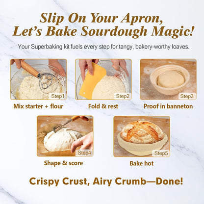 Banneton Bread Proofing Basket Set - 10" Oval & 9" Round Sourdough Starter Kit with Lame, Dough Whisk, Scraper, Sling & Baking Tools | Artisan Bread Baking Supplies for Homemade Loaves
