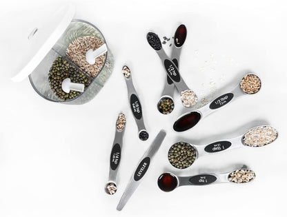 Magnetic Measuring Spoons Set Stainless Steel with Leveler, 8pcs Multicolors Measuring Cups Set for Baking, Measuring Cups and Spoon Set Kitchen Gadgets Apartment Essentials Fits in Spice Jars