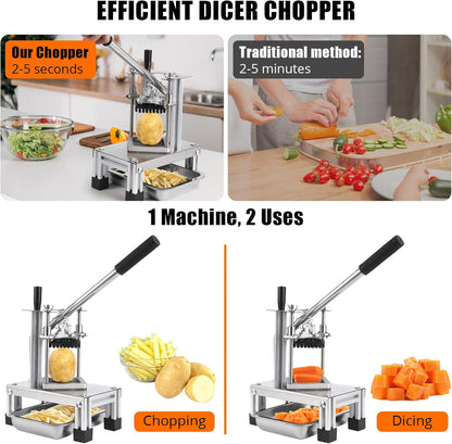 Commercial Vegetable Fruit Chopper, Stainless Steel French Fry Cutter with 4 Replacement Blades, Heavy Duty Vegetable Chopper Dicer for Potato Onion Carrot Cucumber