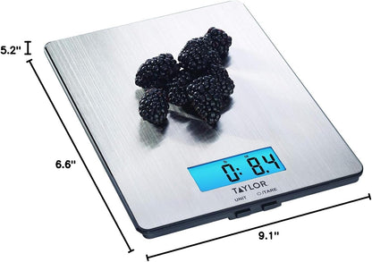 Taylor 11lb Stainless Steel Digital Kitchen Scale, Ultra-Thin, Silver