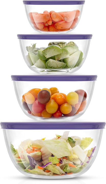 JoyJolt Kitchen Mixing Bowls - 8pc Glass with Lids Set – Neat Nesting Large Bowl Batter Cooking Storage and Big Salad BPA-Free Red
