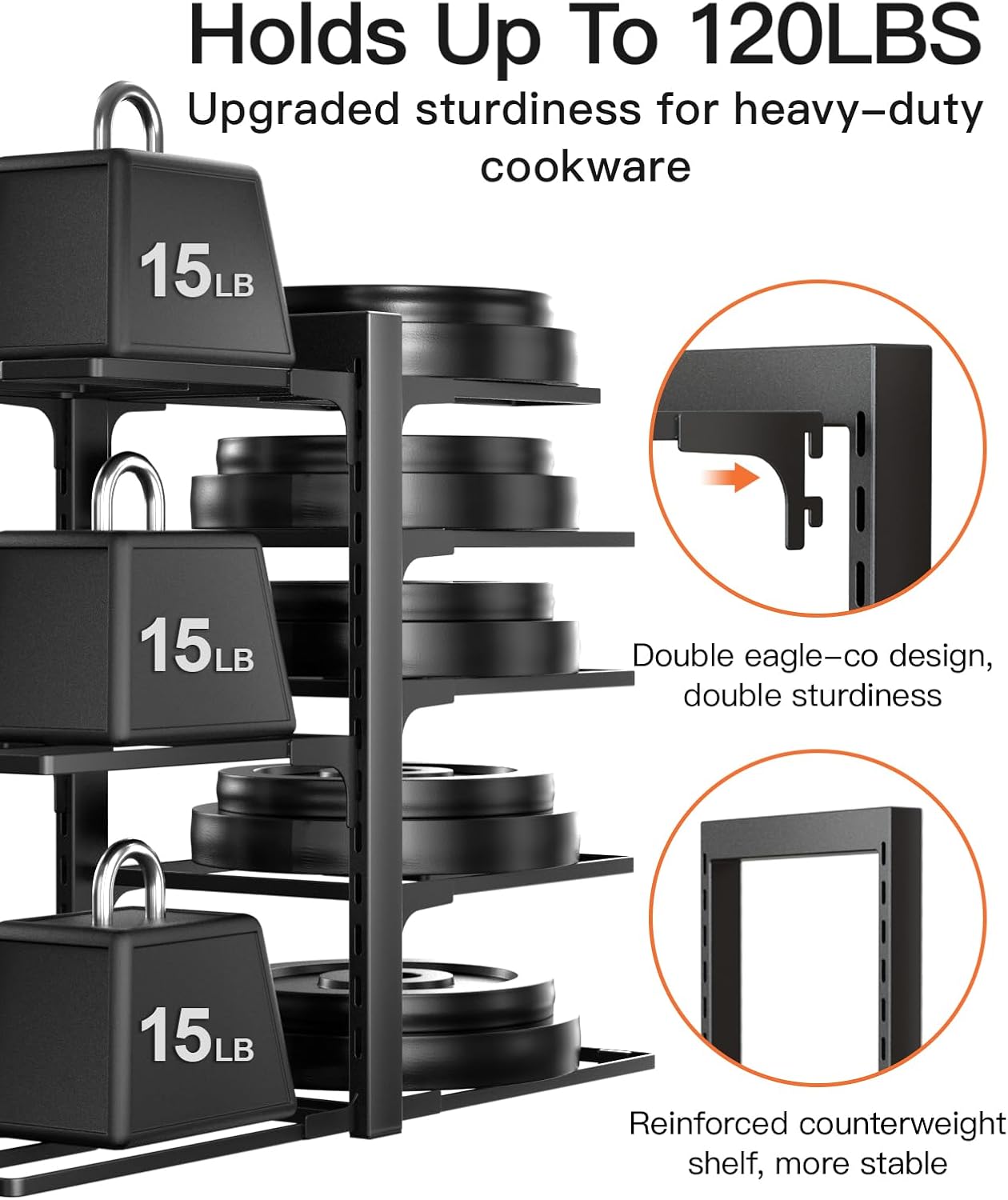 ORDORA Pots and Pans Organizer for Cabinet 16.61 Height, 8 Tier Pot Organizers Rack with 3 DIY Methods, Adjustable Pan Organizer under Cabinet Kitchen Organization and Storage