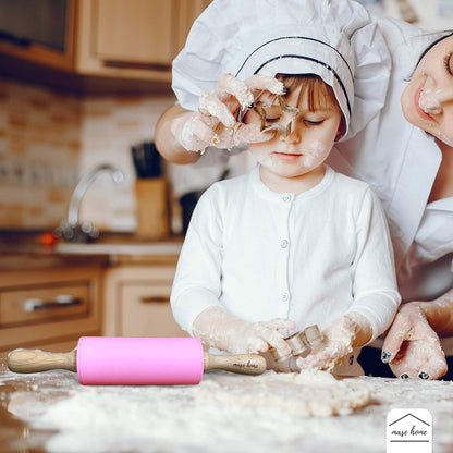 Mini Silicone Rolling Pin for Kids Baking – | Ideal for Toddlers, Playdough, Clay, Cookies & Pastry - 9" Small Size (Pink)