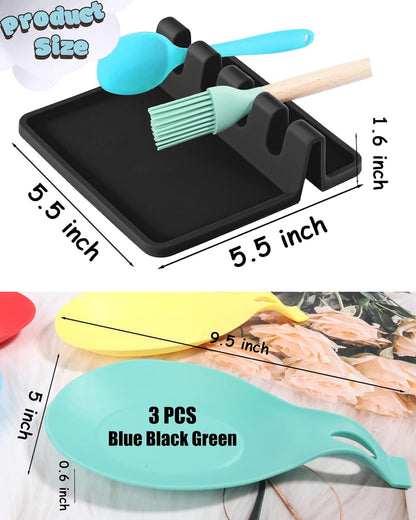 6 Pack Silicone Spoon Rest for Stove Top, Heat Resistant Kitchen Spoon Holder for Counter, Multi-Color (Multi-6)