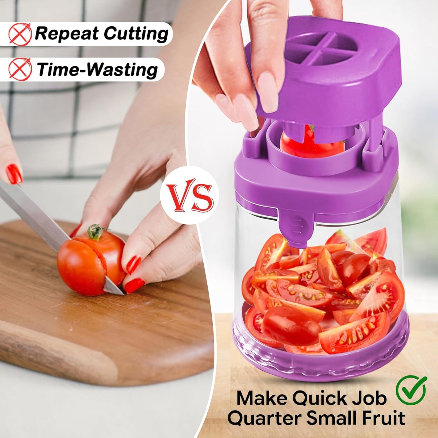 Small Fruit Cutter, Creative Strawberry & Grape Slicer, Quickly Making Fruit Vegetable Salad (Black)