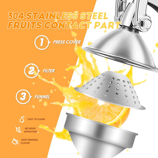 Moongiantgo Commercial Manual Juicer, Heavy Duty Hand Press Juice Extractor with 2 Reusable Fruit Bags, Easy to Clean Professional Fruit Squeezer for Citrus Orange Lemon Lime Pomegranate Grapefruit