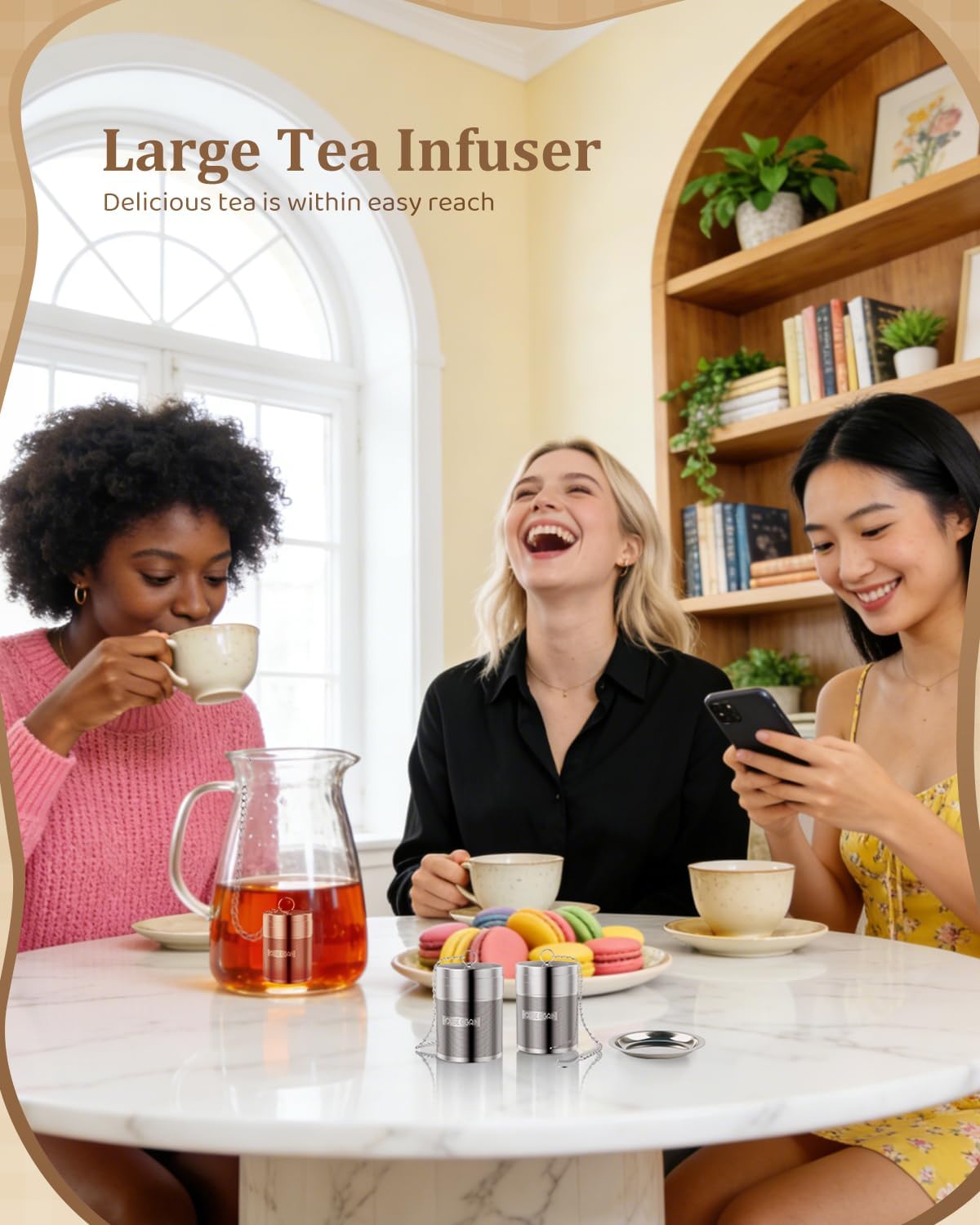 House Again Tea Infusers, Extra Fine Mesh Tea Strainers for Loose Tea, Updated Slim Threaded Lid & 304 Stainless Steel, Loose Leaf Tea Steeper for Brew Tea Spices & Seasonings