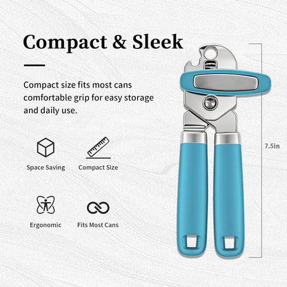 Can Opener Manual, Hand Heavy Duty Stainless Steel Bottle Opener Comfortable Handle, Sharp Blade Smooth Edge, Multifunctional Kitchen Tool, Black