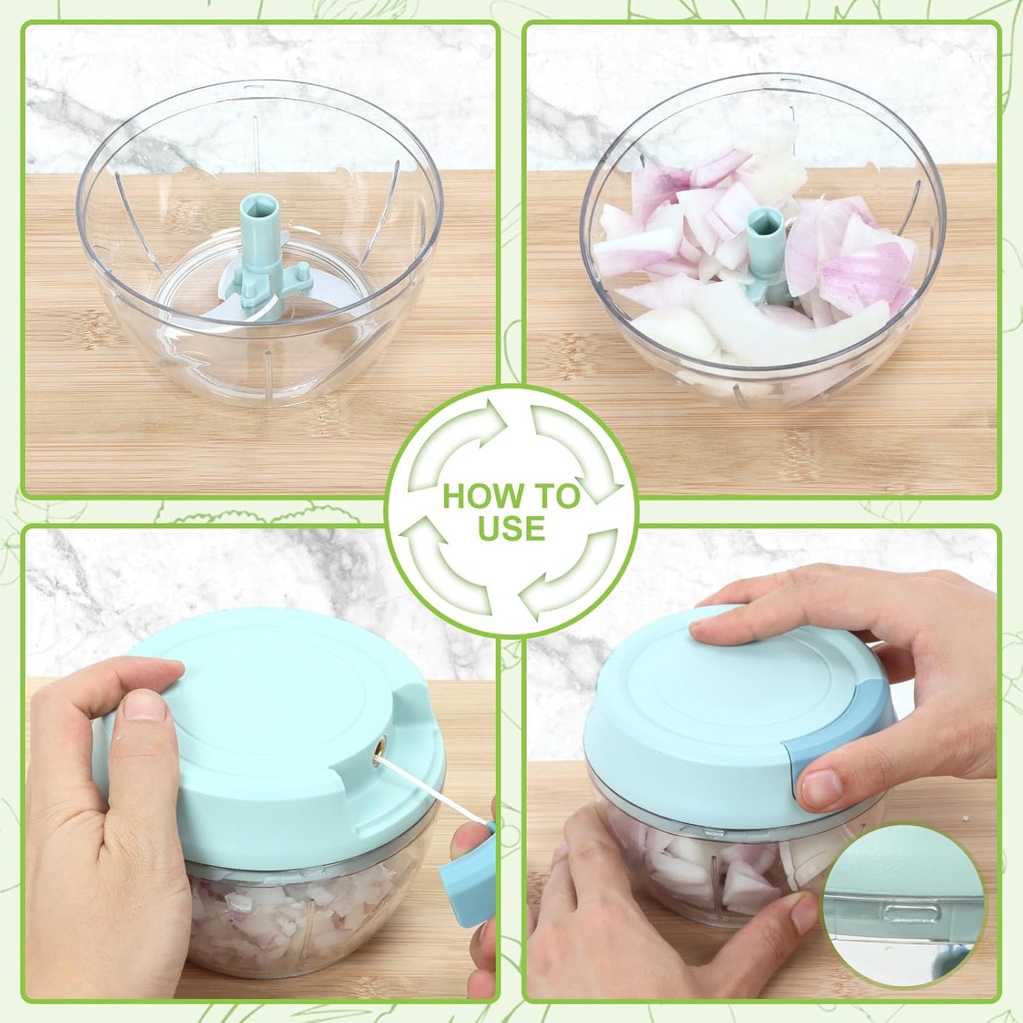 Garlic Chopper Mini Manual Hand Food Chopper for Kitchen Onion Dicer Crusher Garlic Mincer Blue 160ml