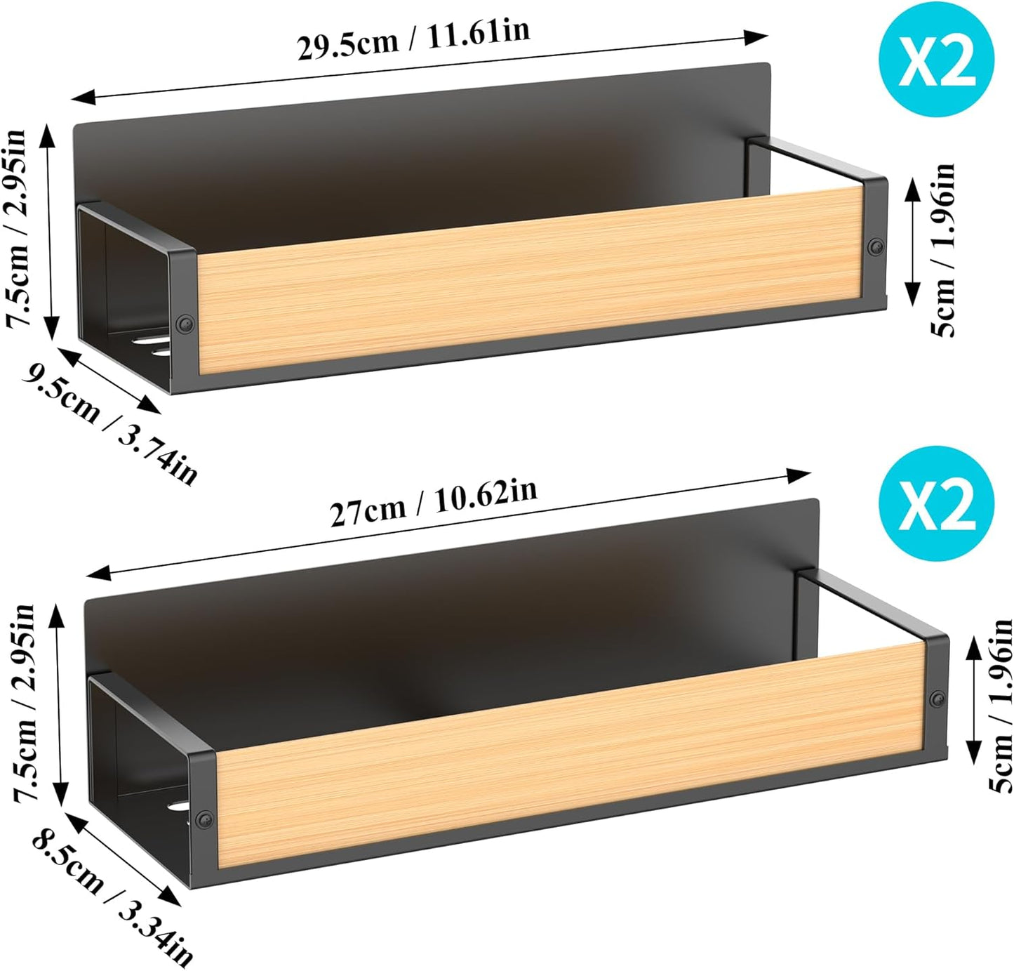 HuggieGems Metal 4 Pack Magnetic Spice Storage Rack Organizer for Refrigerator and Oven, Black Fridge Organizers and Storage, Metal