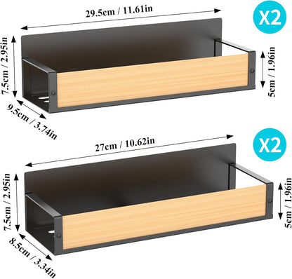 HuggieGems Metal 4 Pack Magnetic Spice Storage Rack Organizer for Refrigerator and Oven, Black Fridge Organizers and Storage, Metal