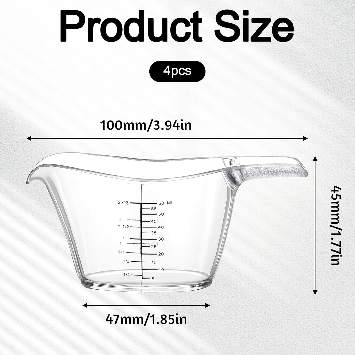 4 Pack Small Measuring Cup 2oz/60ml Mini Measuring Cup with tsp/tbsp/oz/ml Markings Clear 2 Oz Measurings Cups for Kitchen Laundry DIY Beauty Mixing
