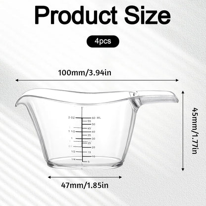 4 Pack Small Measuring Cup 2oz/60ml Mini Measuring Cup with tsp/tbsp/oz/ml Markings Clear 2 Oz Measurings Cups for Kitchen Laundry DIY Beauty Mixing