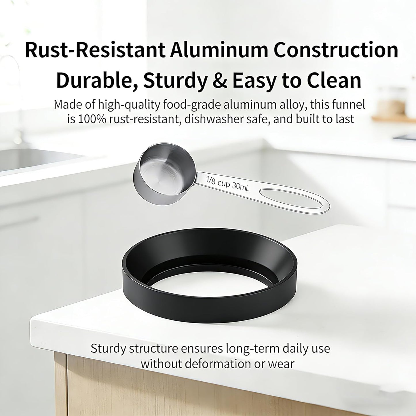 Reusable K Cup Refill Kit, 304 Stainless Steel 30ML Coffee Scoop & Aluminum Dosing Funnel, Fits Keurig 1.0 & 2.0 Reusable Metal/Plastic K-Cups Silver